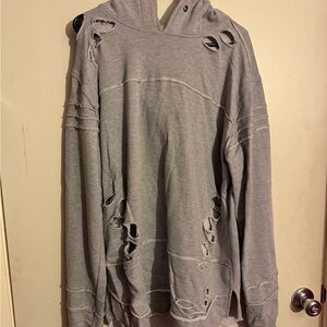 Men's Distressed Gray Hoodie Sweater